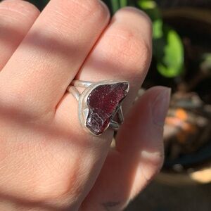 Raw Garnet size seven red sterling silver ring